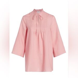 HARSHMAN ‘ARAS’ LINEN SPLIT-NECK TUNIC DRESS IN SOFT PINK, New size Small